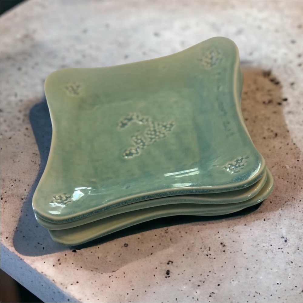 Set of 4 Hand Thrown Stoneware Celadon Side Plates